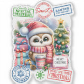 Vrolijke uil Kerst sticker (Voorkant)