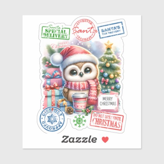 Vrolijke uil Kerst sticker (Vel)