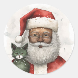 Vrolijke Vakantie Groeten van Black Santa Ronde Sticker
