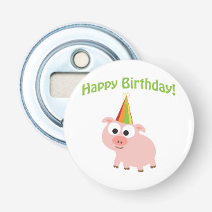 Vrolijke verjaardag! Cute Pig Button Flesopener