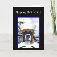 Vrolijke verjaardag Navy Sailor Boxer Dog wenskaar