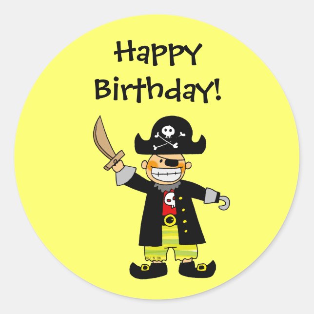Vrolijke verjaardag! (piraat) ronde sticker (Voorkant)