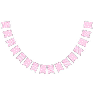 Vrolijke verjaardag!   Roze strips & Hearts Birthd Vlaggetjes