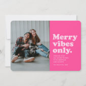 Vrolijke vibes alleen leuk retro heet roze Kerstmi Feestdagenkaart (Voorkant)