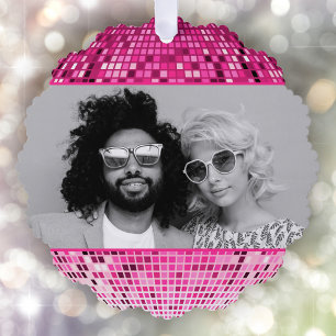 Vrolijke Vibes Retro Disco Ball Foto Kerstmis Ornament Kaart