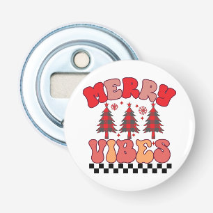 Vrolijke Vibes Retro Groovy Kerst Feestdagen Button Flesopener