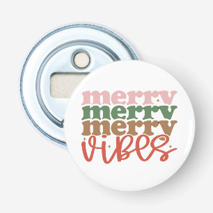 Vrolijke Vibes Retro Groovy Kerst Feestdagen Button Flesopener