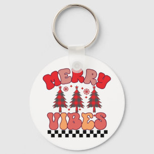 Vrolijke Vibes Retro Groovy Kerst Feestdagen Sleutelhanger