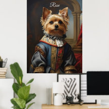 Vrolijke Victoriaanse Yorkshire Terrier in kleren