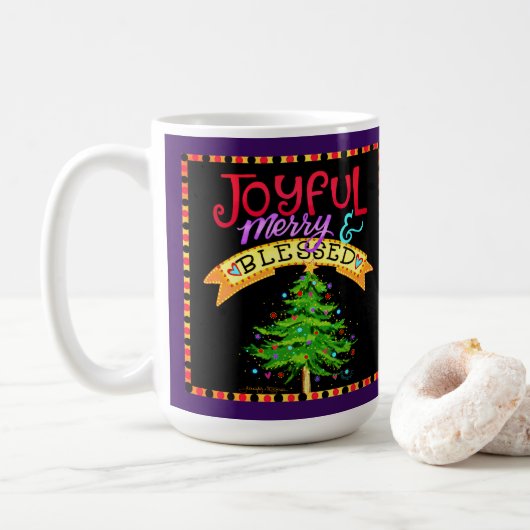 Vrolijke Vrolijke Gezegende Kerstboom Koffiemok (Met donut)