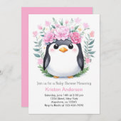 Vrolijke Waterverf Penguin Meisje Baby shower Kaart (Voorkant / Achterkant)