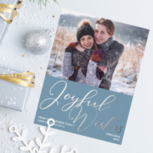 Vrolijke wensen Kerstmis Foto Winter Blauw Zilver Folie Feestdagen Briefkaart