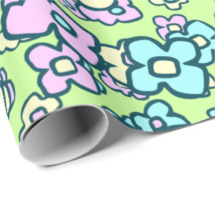 Vrolijke Wilde Bloemen Lente Groen Cadeaupapier