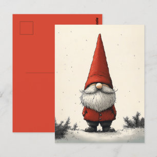 Vrolijke wintergnoom in rood Pet Briefkaart