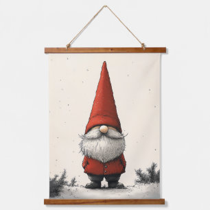 Vrolijke wintergnoom in rood Pet Hangend Wandkleed