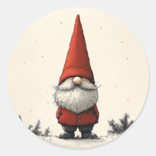 Vrolijke wintergnoom in rood Pet Ronde Sticker