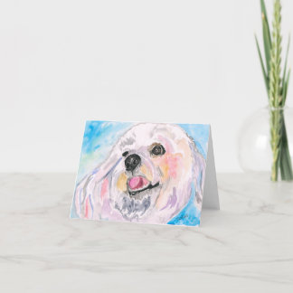 Vrolijke witte hond, originele kunst, waterverf bedankkaart