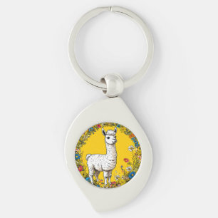 Vrolijke witte lama sleutelhanger