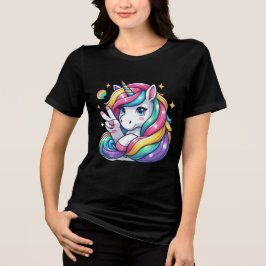 Vrolijke & Zelfverzekerde Regenboog Eenhoorn Vrede Tri-Blend Shirt