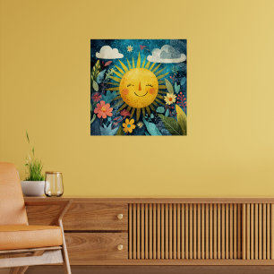 Vrolijke zon met uitzicht op tuin poster