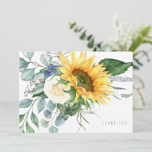 Vrolijke Zonnebloem Eucalyptus begrafenis Dank u Bedankkaart (Staand voorkant)