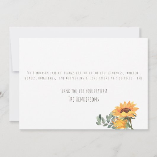 Vrolijke Zonnebloem Eucalyptus begrafenis Dank u Bedankkaart (Achterkant)