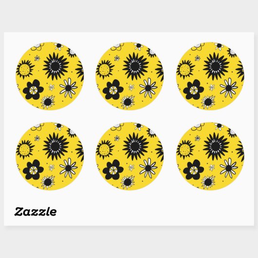 Vrolijke Zwart Wit & Geel Daisy Stickers (Vel)