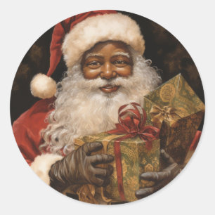 Vrolijke Zwarte Kerstman, Vrolijke Kerstmiswensen Ronde Sticker