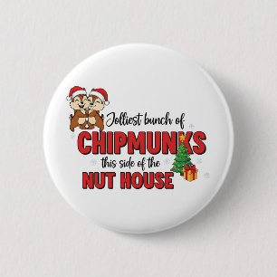 Vrolijkste groep chipmunks deze kant kerst ronde button 5,7 cm