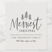 Vrolijkste Kerstmis minimale bos Kerstmis Wijn Etiket (Enkel label)