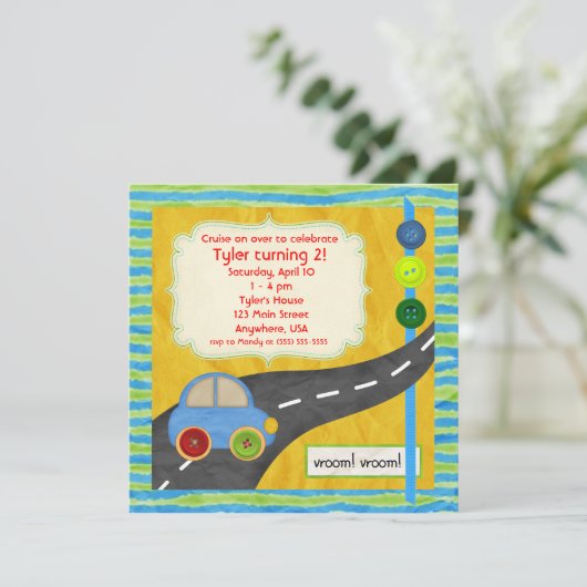 Vroom. Birthday Uitnodiging (Staand voorkant)