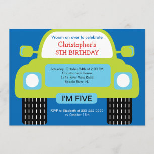 Vroom Car Birthday Party for boys Kaart