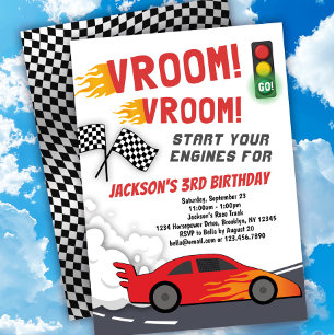 Vroom Race Car Birthday Party Uitnodiging