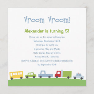 Vroom Vroom Cars Birthday Party Invitation Kaart