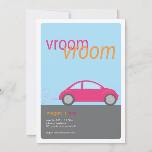 vroom vroom fille voiture invitation (Devant)