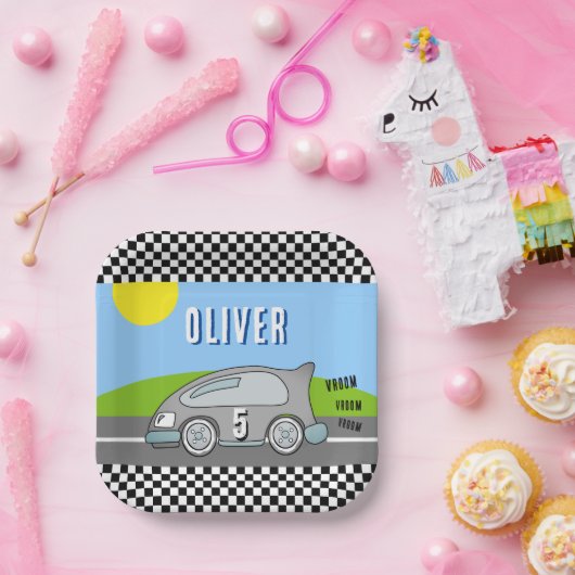 Vroom Vroom Racing Car Road Boy Birthday Papieren Bordje (Feest)