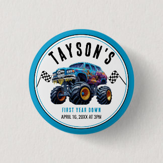 Vroom Zoom Monster Truck Boom | 1e verjaardag Ronde Button 3,2 Cm