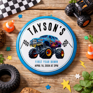 Vroom Zoom Monster Truck Boom   1e verjaardag Ronde Button 3,2 Cm