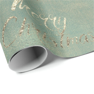 Vrory Blauwgroen kerstfeest Gold Burlap Linen Cott Cadeaupapier