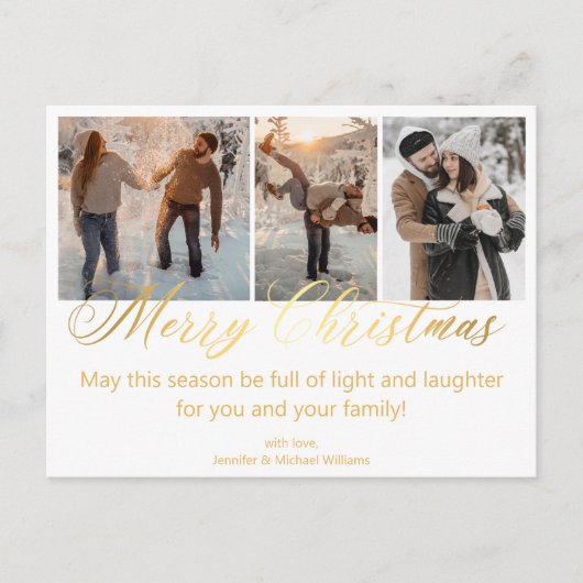 vrory kerst 3 foto ' s collage gouden bruiloft briefkaart (Voorkant)