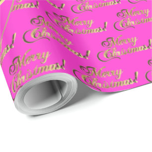 Vrory kerst Elegant Hot Pink Gold Script Cadeaupapier