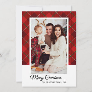 Vrory kerstfamilie Foto Red Tartan Style Kaart