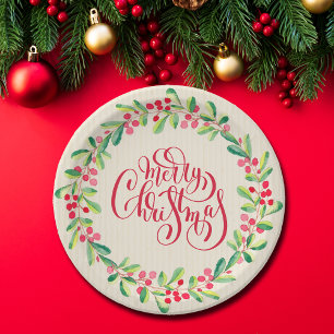 Vrory KerstGreens Berries Papieren Bordje