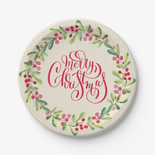 Vrory KerstGreens Berries Papieren Bordje (Voorkant)