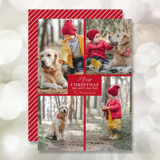 Vrory Kerstmis 4 Foto Collage Red Feestdagenkaart