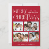 Vrory Kerstmis 4 Foto Rood Feestdagenkaart (Voorkant)