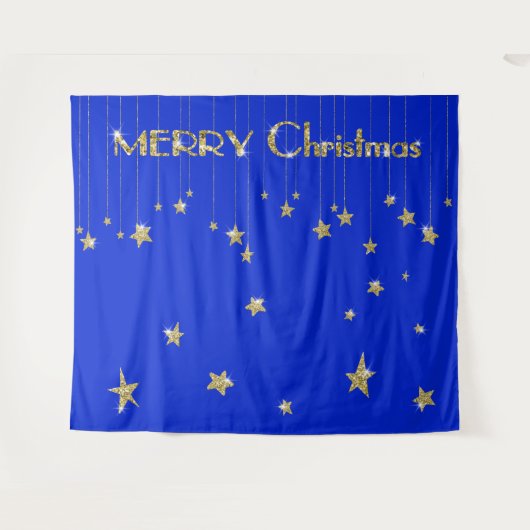 Vrory Kerstmis Gold Blue Photo Booth Backdrop Wandkleed (Voorkant (horizontaal))