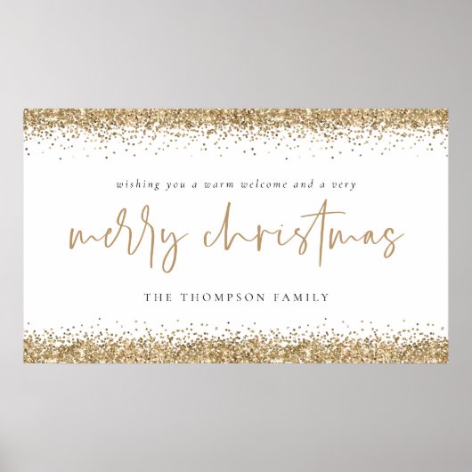 Vrory Kerstmis Gold Glitter Name White Poster (Voorkant)