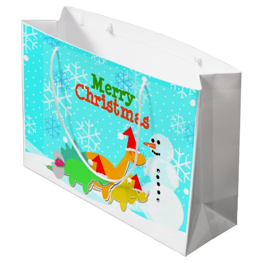 Vrory Kerstmis Kawaii Dinosaurs Snowman Large Cadeautasje (Achterkant Gekanteld)