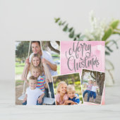 Vrory Kerstmis Modern Pink Waterverf Drie Foto (Staand voorkant)